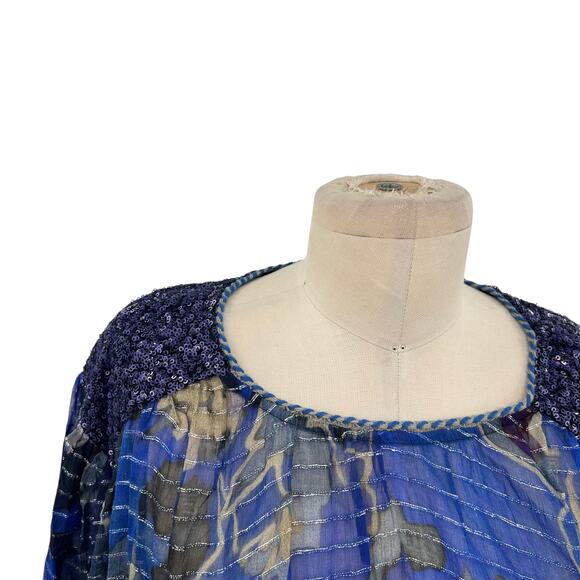 Anthropologie Bl-nk London Senta Top Floral Print Sequin Sheer Plus Size 1X - Picture 4 of 16